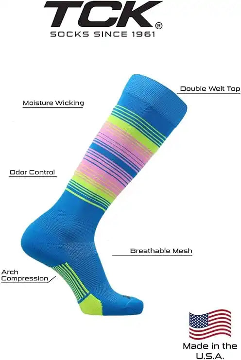Tck Dugout Hype Knee High Sports Socks - Electric Blue Neon Yellow Bright Pink