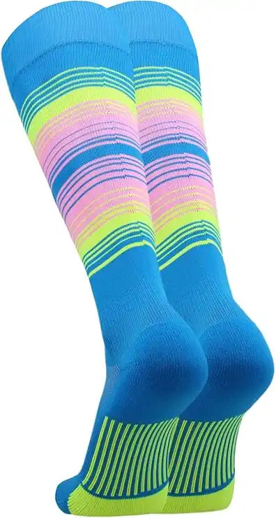 Tck Dugout Hype Knee High Sports Socks - Electric Blue Neon Yellow Bright Pink