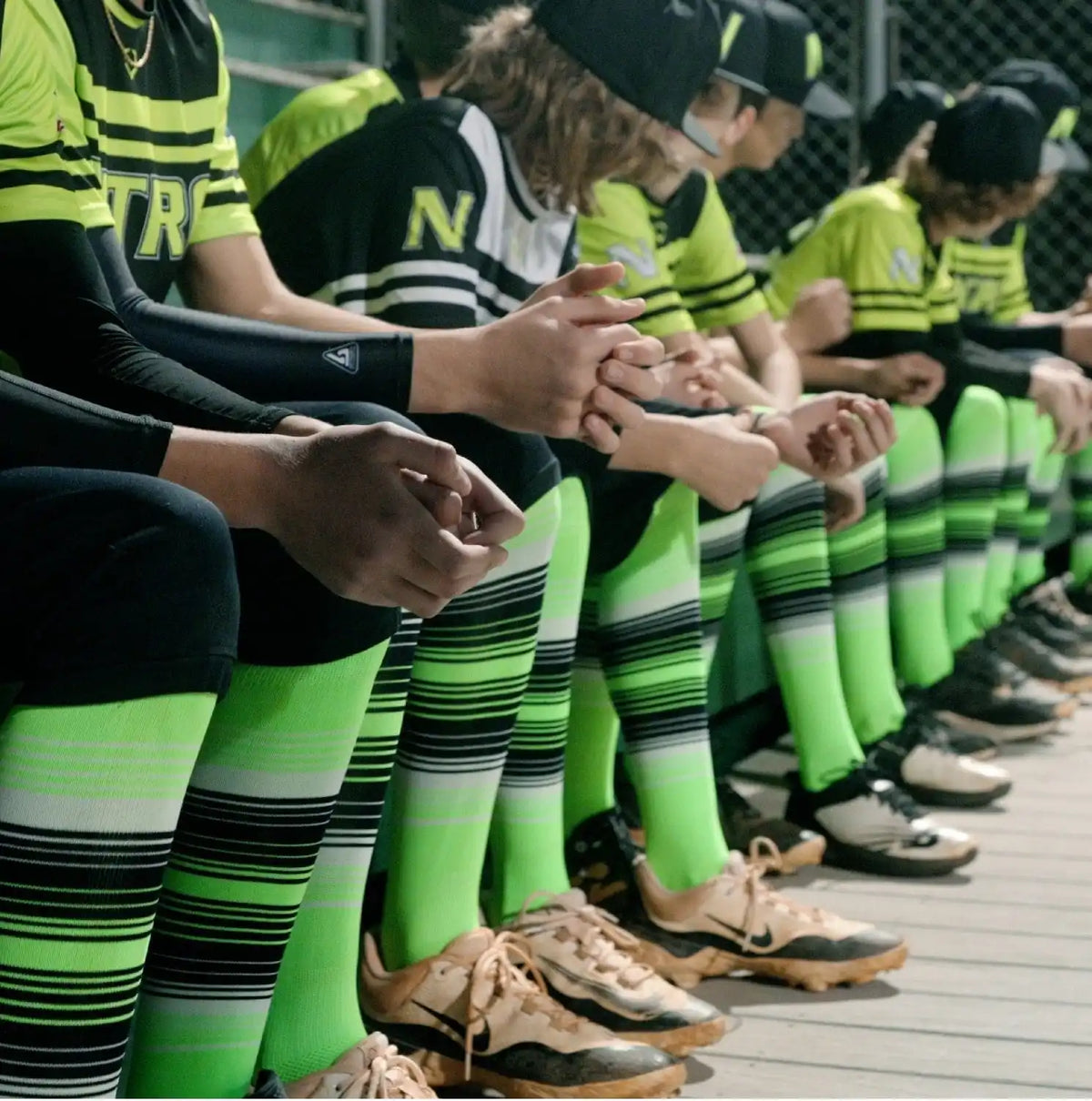 Tck Dugout Hype Knee High Sports Socks - Electric Blue Neon Yellow Bright Pink