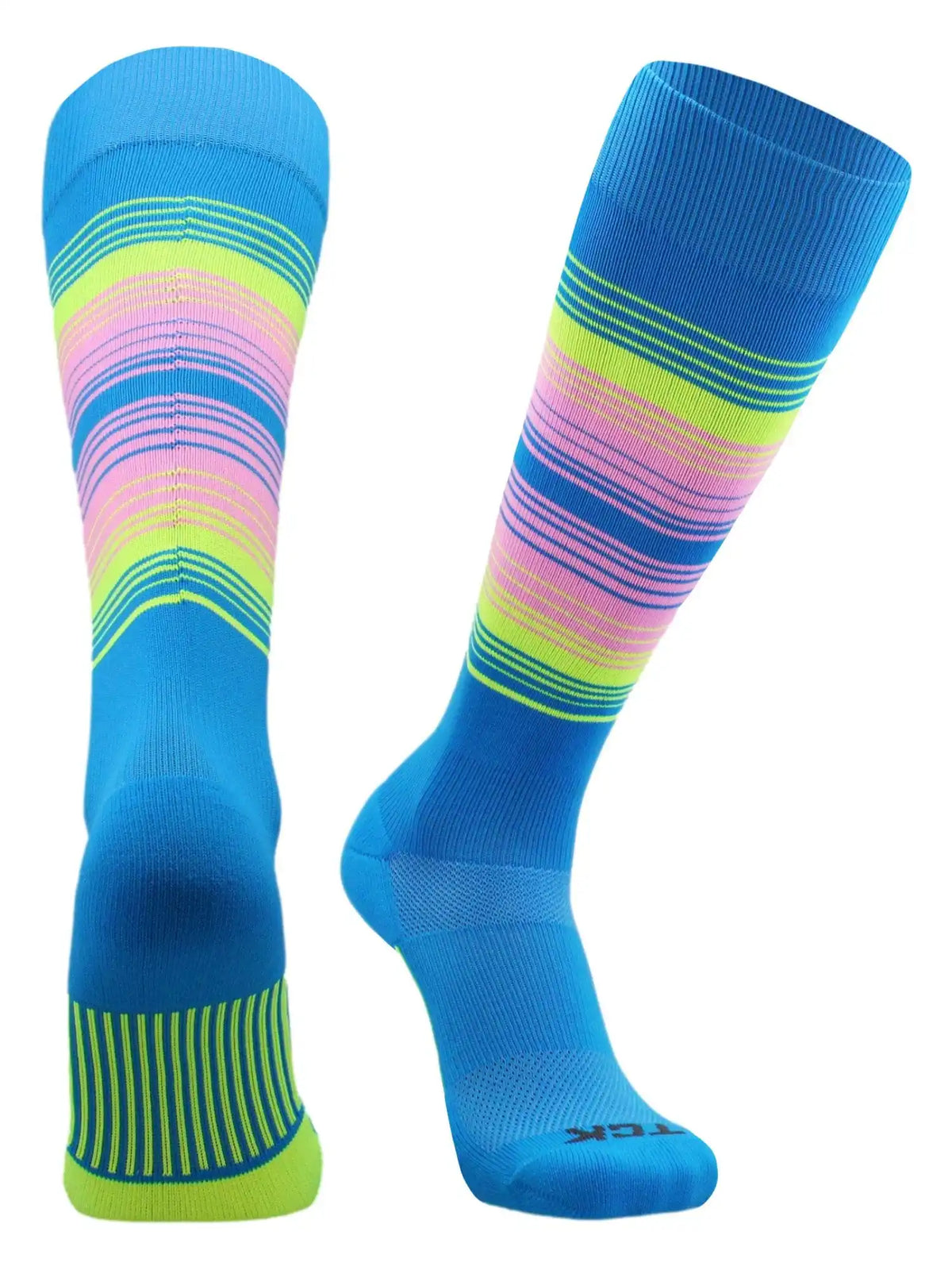 Tck Dugout Hype Knee High Sports Socks - Electric Blue Neon Yellow Bright Pink