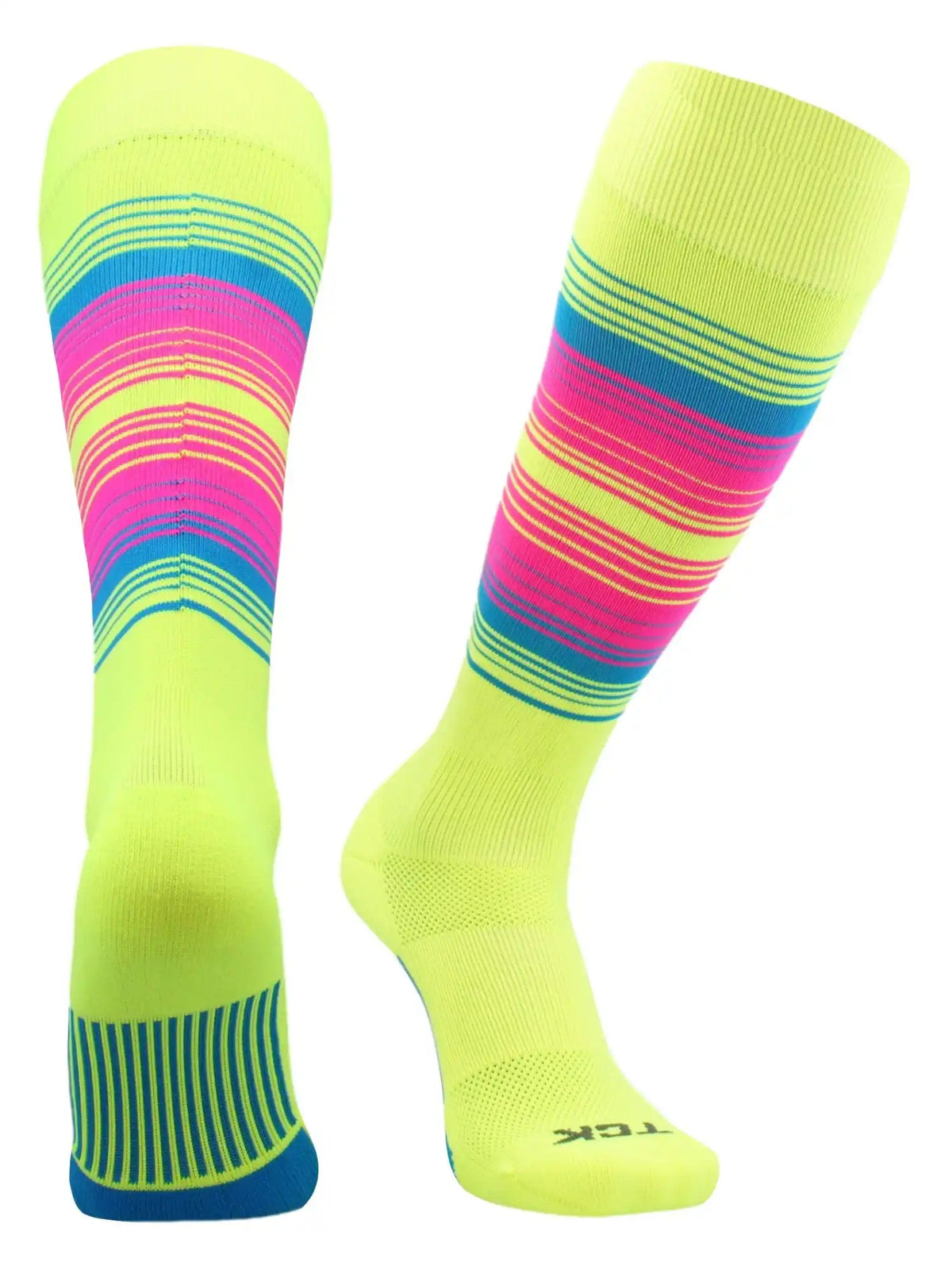Tck Dugout Hype Knee High Sports Socks - Neon Yellow Electric Blue Hot Pink