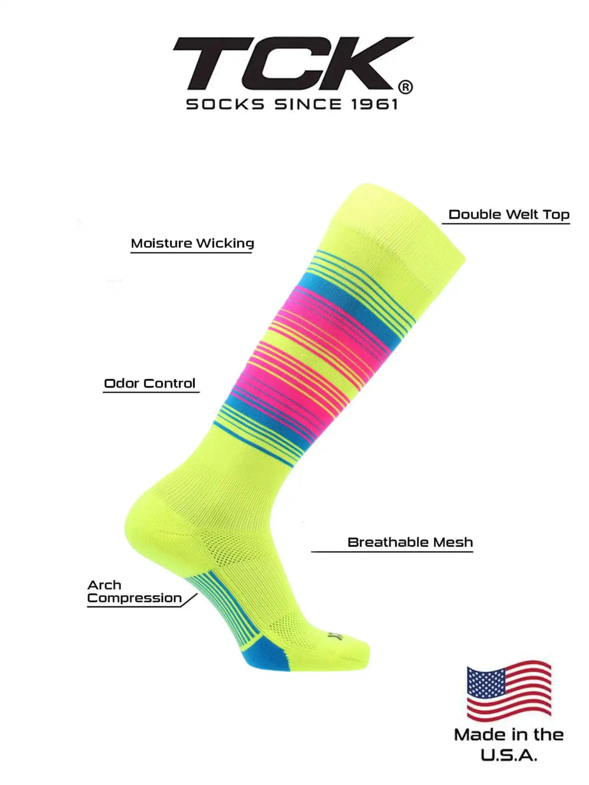 Tck Dugout Hype Knee High Sports Socks - Neon Yellow Electric Blue Hot Pink