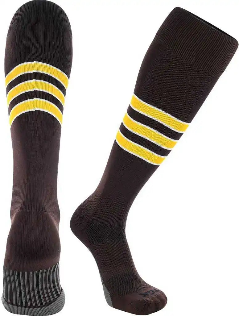 Tck Dugout Knee High Socks Brown White Gold