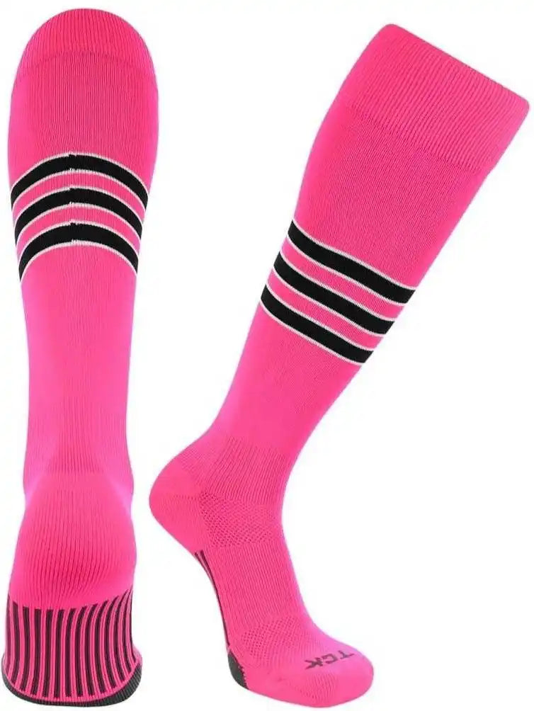 Tck Dugout Knee High Socks - Hot Pink White Black