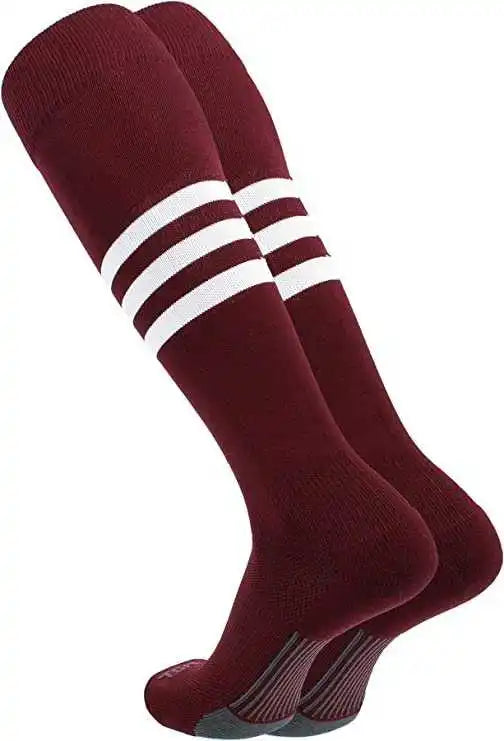Tck Dugout Knee High Socks - Maroon White