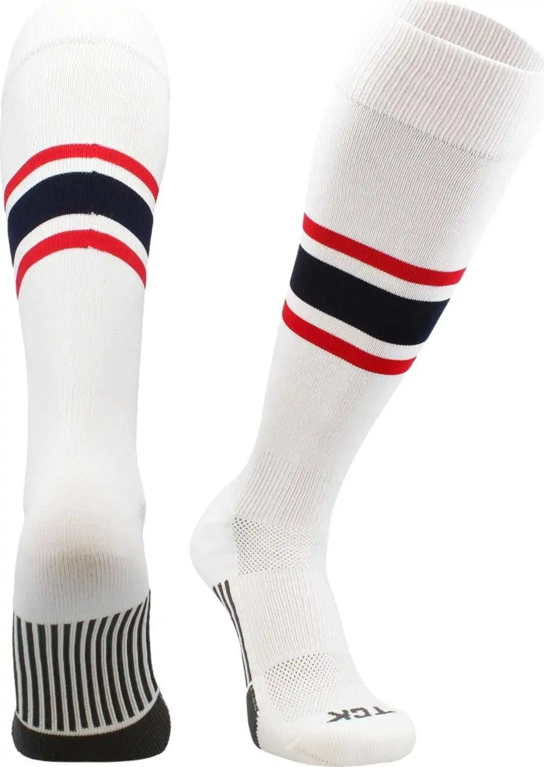 Tck Dugout Knee High Socks Pattern e - White Scarlet Navy