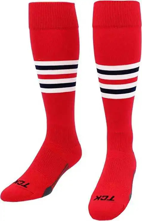Tck Dugout Knee High Socks Pattern i - Scarlet White Navy