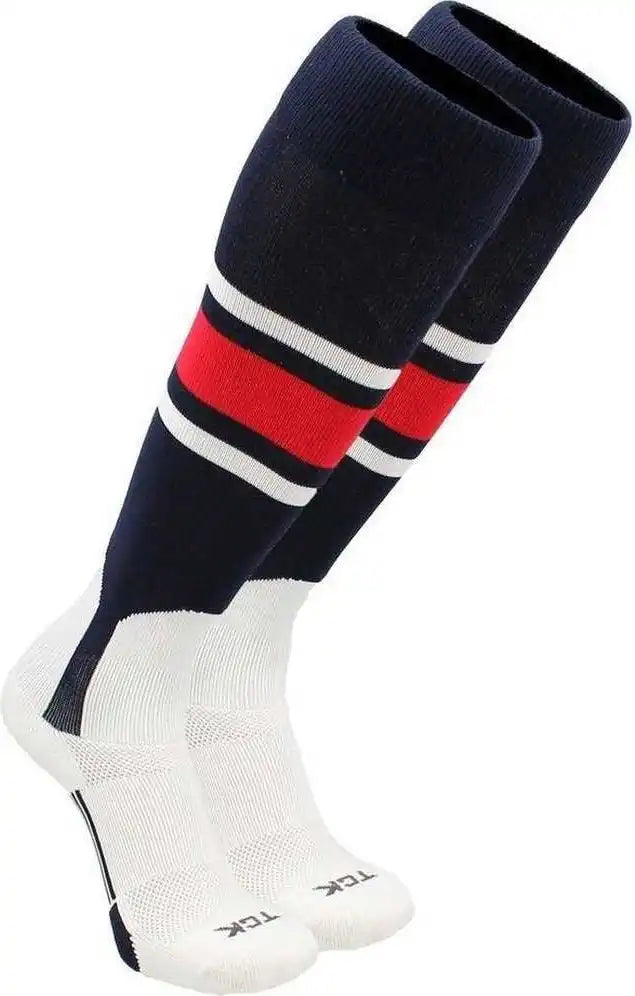 Tck Dugout Knee High Stirrup Socks Pattern e - Navy White Scarlet