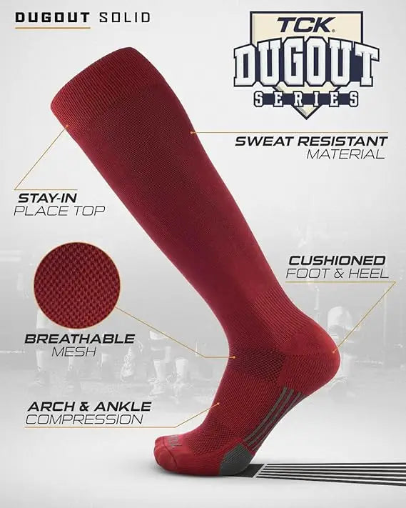 Tck Dugout Solid Color Knee High Sports Socks - Cardinal