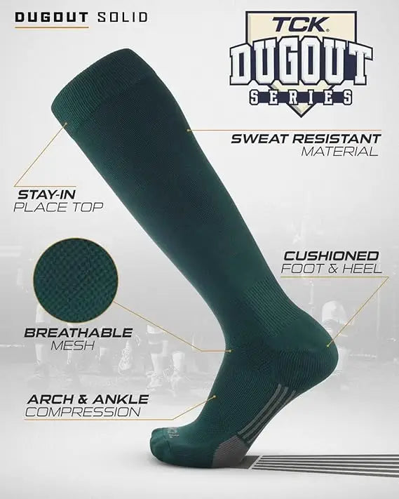 Tck Dugout Solid Color Knee High Sports Socks - Dark Green