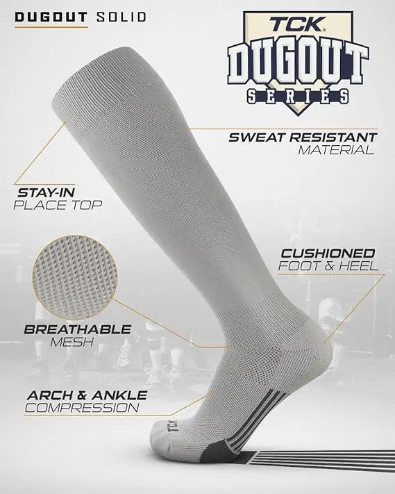 Tck Dugout Solid Color Knee High Sports Socks - Gray