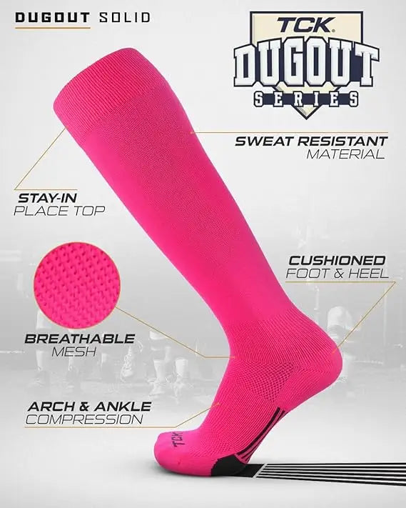 Tck Dugout Solid Color Knee High Sports Socks - Hot Pink