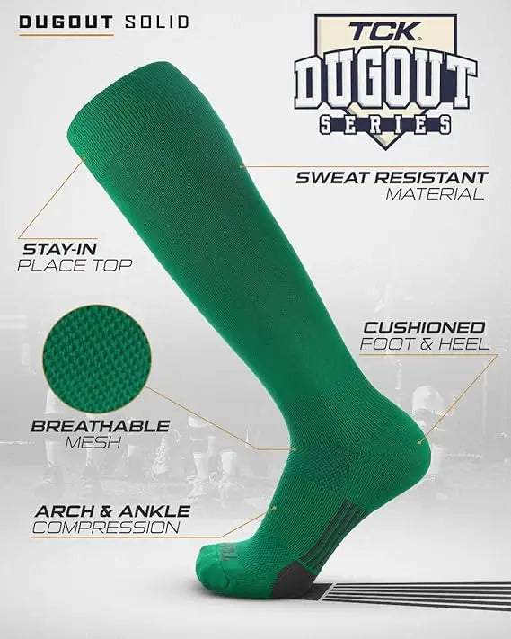 Tck Dugout Solid Color Knee High Sports Socks - Kelly