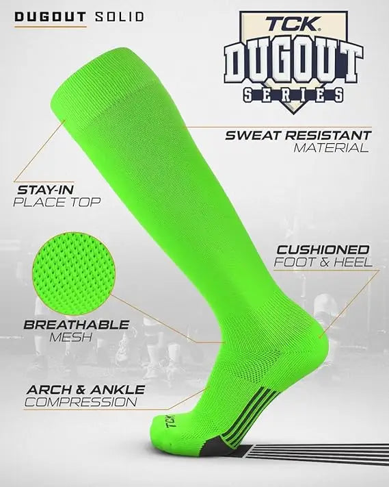 Tck Dugout Solid Color Knee High Sports Socks - Neon Green