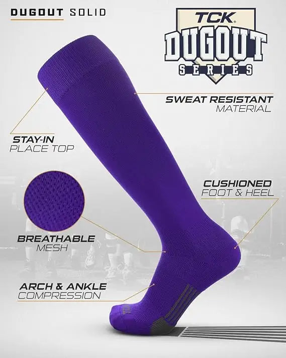 Tck Dugout Solid Color Knee High Sports Socks - Purple