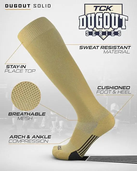 Tck Dugout Solid Color Knee High Sports Socks - Vegas Gold