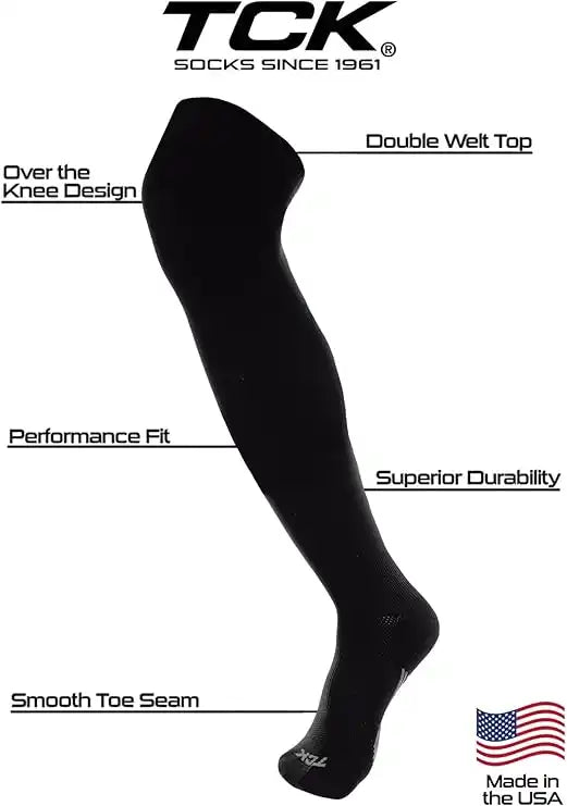 Tck Dugout Solid Color Over the Knee Sports Socks Black