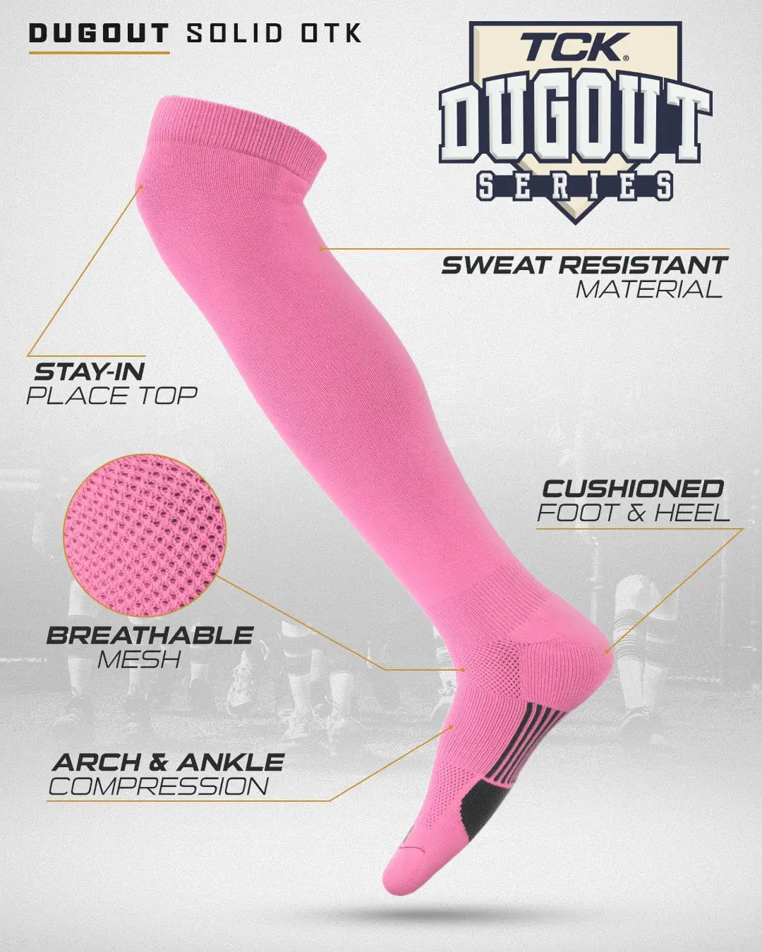 Tck Dugout Solid Color Over the Knee Sports Socks - Bright Pink
