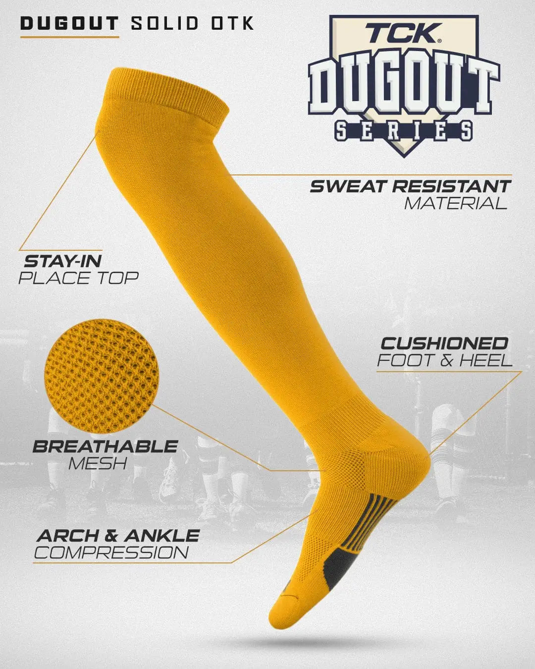 Tck Dugout Solid Color Over the Knee Sports Socks - Gold