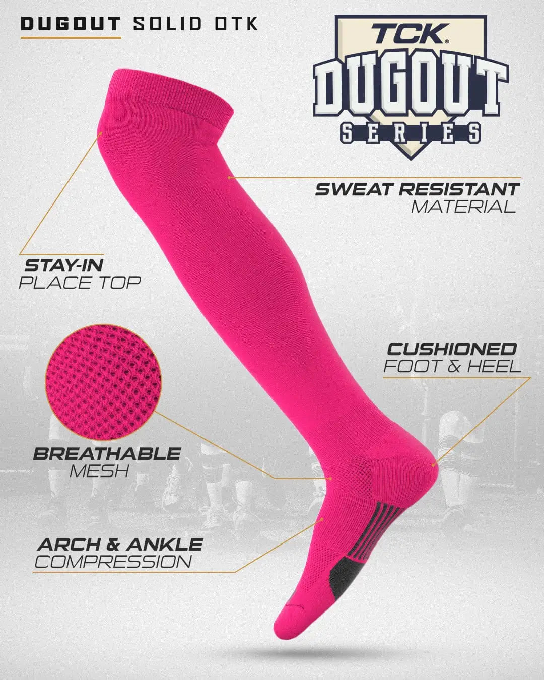 Tck Dugout Solid Color Over the Knee Sports Socks - Hot Pink