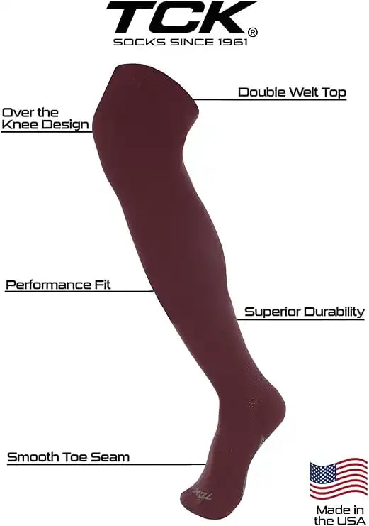 Tck Dugout Solid Color Over the Knee Sports Socks Maroon