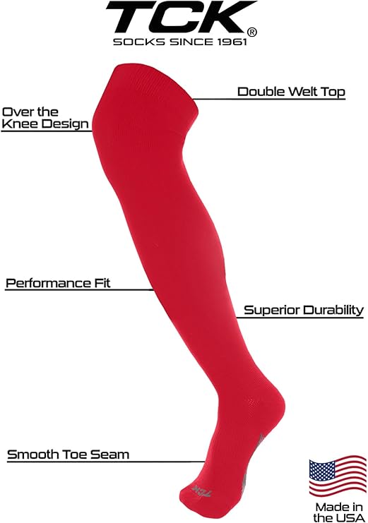 Tck Dugout Solid Color Over the Knee Sports Socks - Red