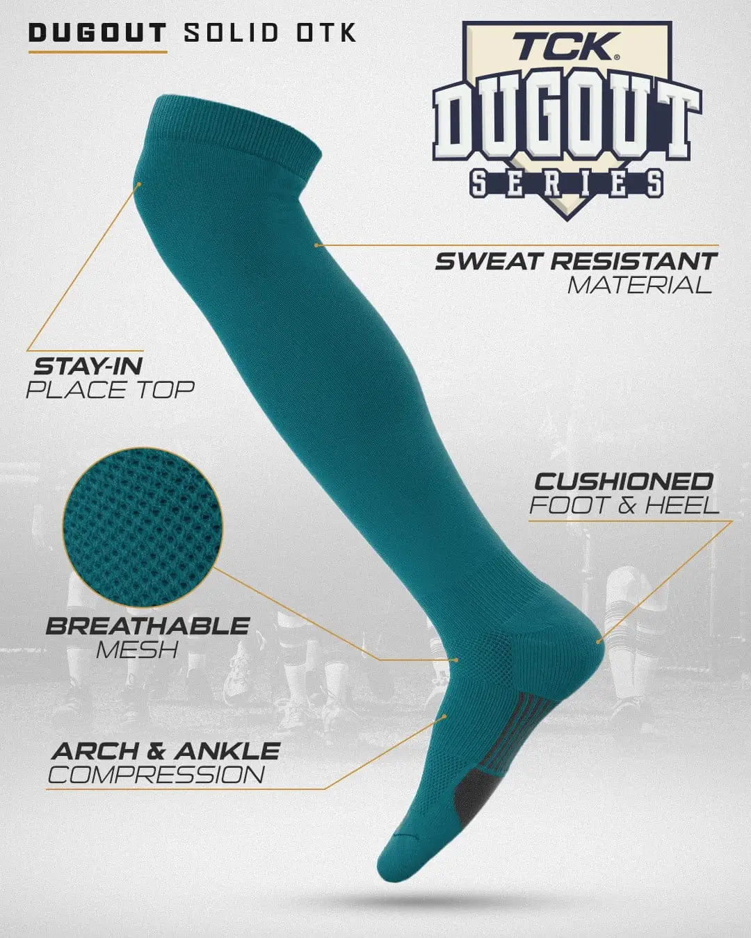 Tck Dugout Solid Color Over the Knee Sports Socks - Teal