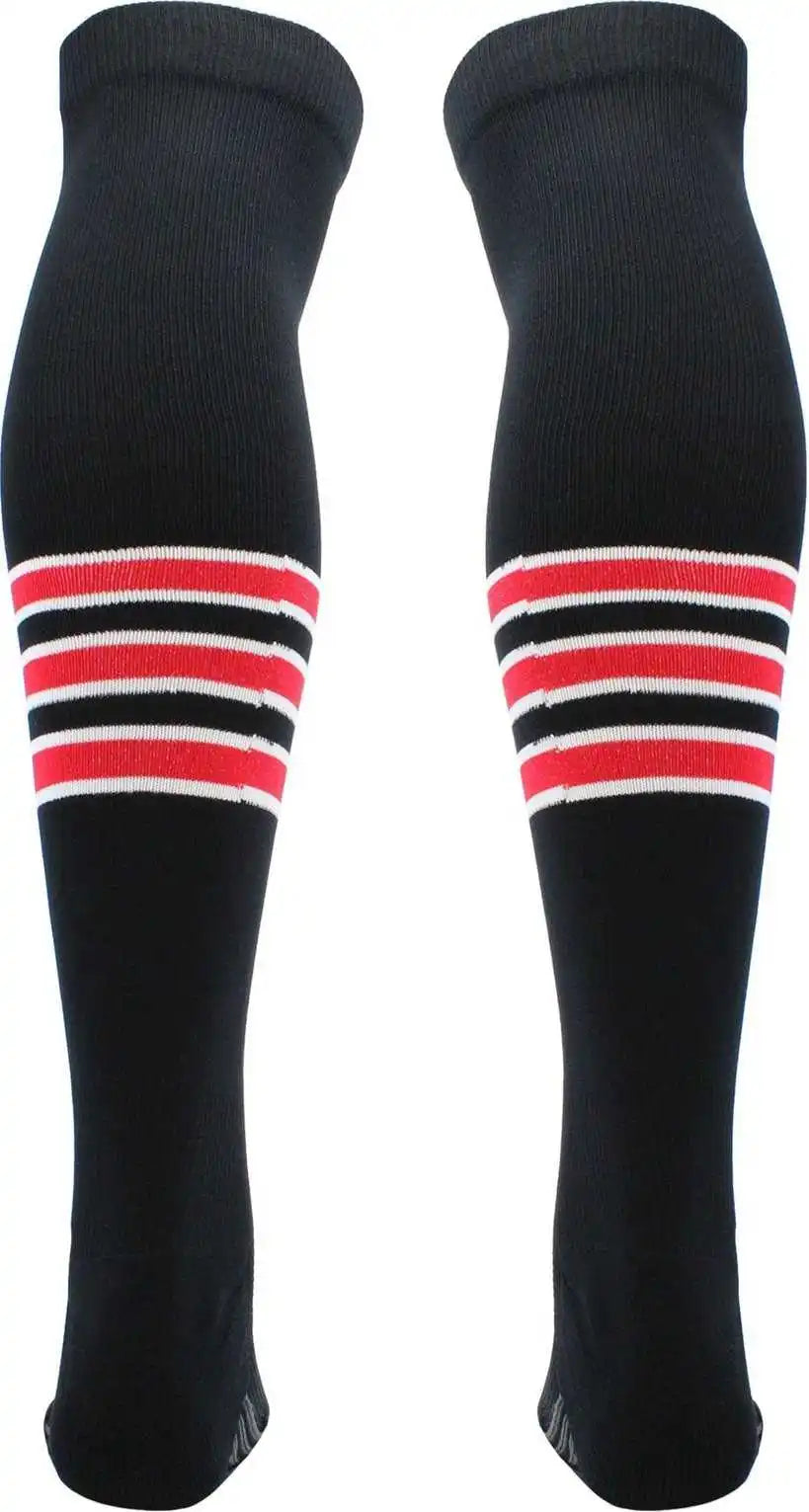 Tck Dugout Striped Over the Knee Baseball Socks - Black White Scarlet
