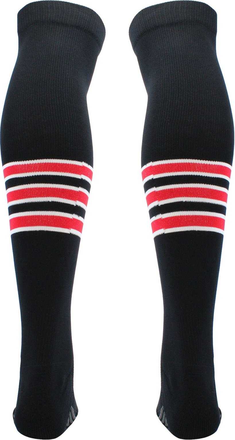 Tck Dugout Striped Over the Knee Baseball Socks - Black White Scarlet