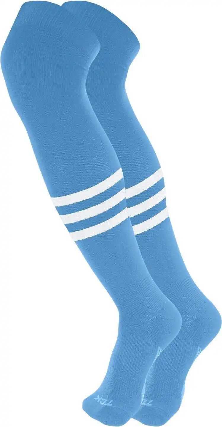 Tck Dugout Striped Over the Knee Baseball Socks - Columbia Blue White