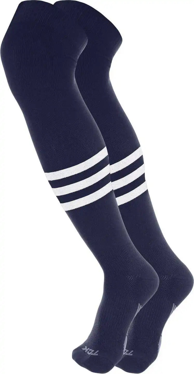 Tck Dugout Striped Over the Knee Baseball Socks - Navy White