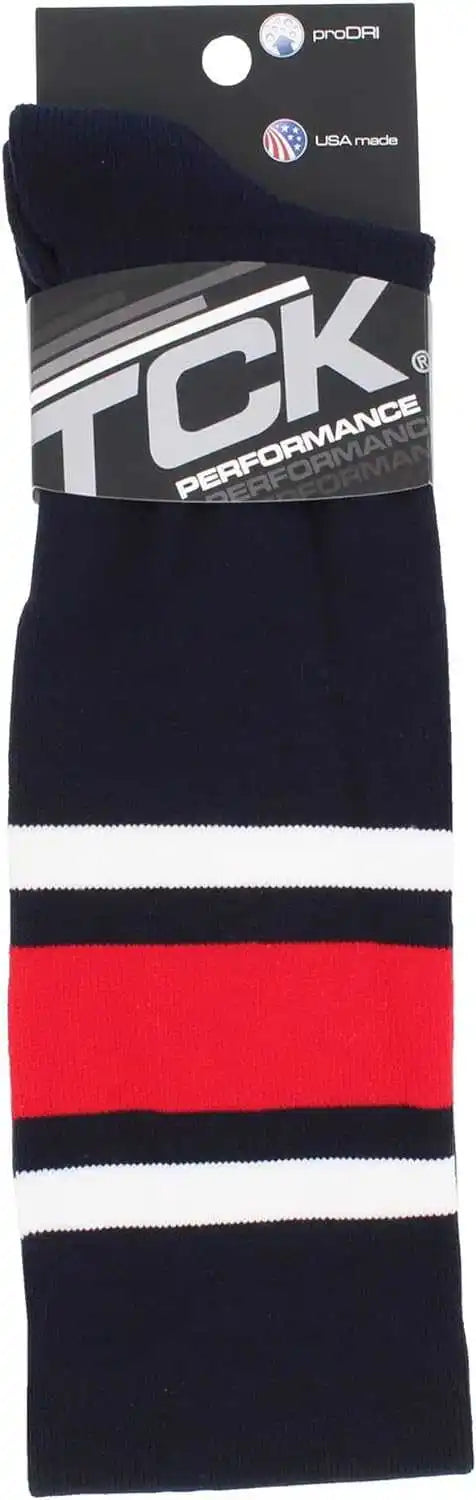 Tck Dugout Striped Over the Knee Baseball Socks Pattern e - Navy White Scarlet