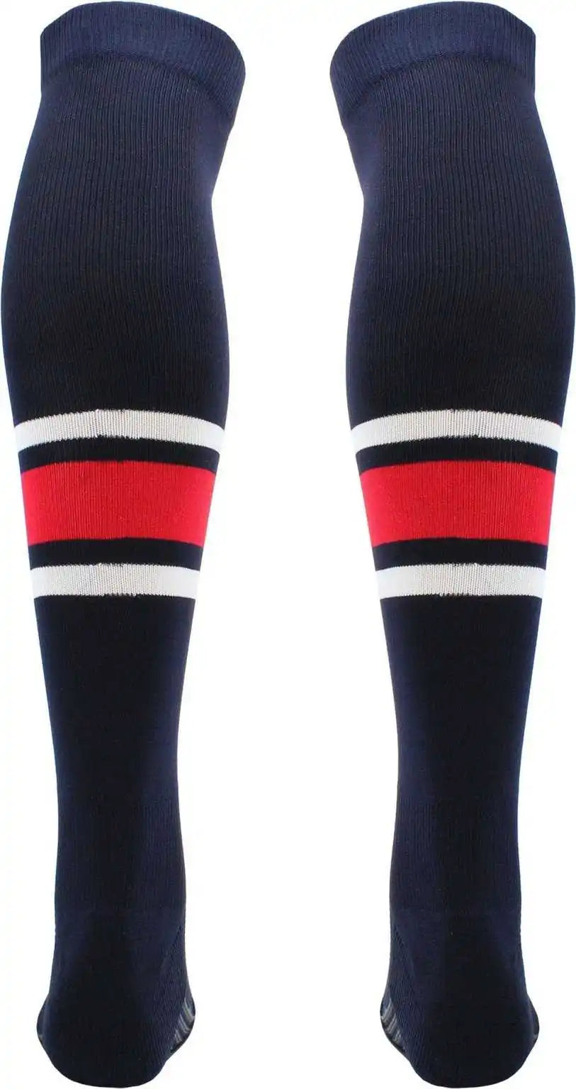 Tck Dugout Striped Over the Knee Baseball Socks Pattern e - Navy White Scarlet