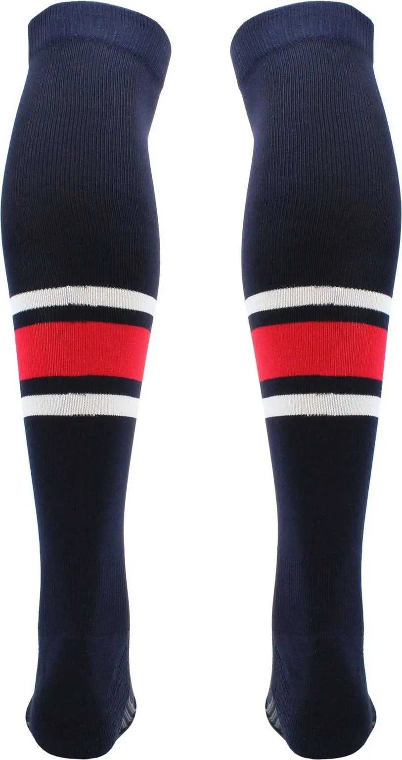 Tck Dugout Striped Over the Knee Baseball Socks Pattern e - Navy White Scarlet