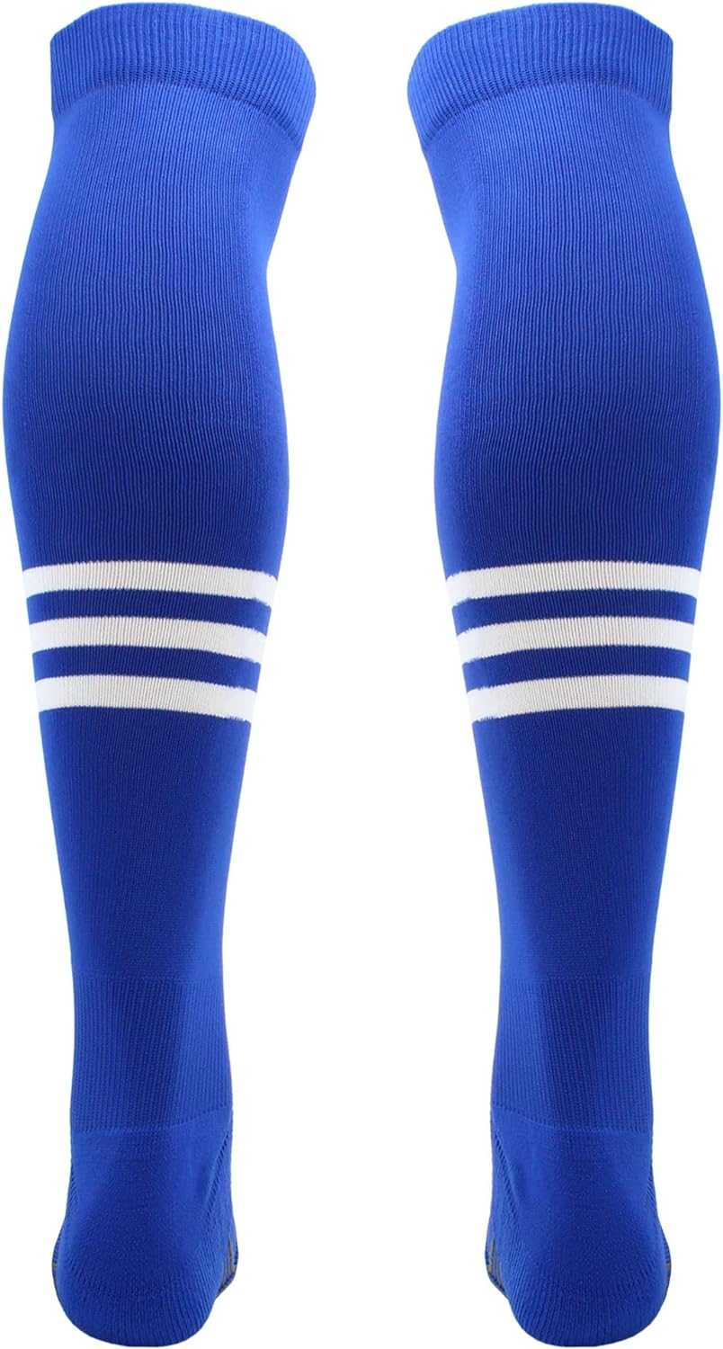 Tck Dugout Striped Over the Knee Baseball Socks - Royal White