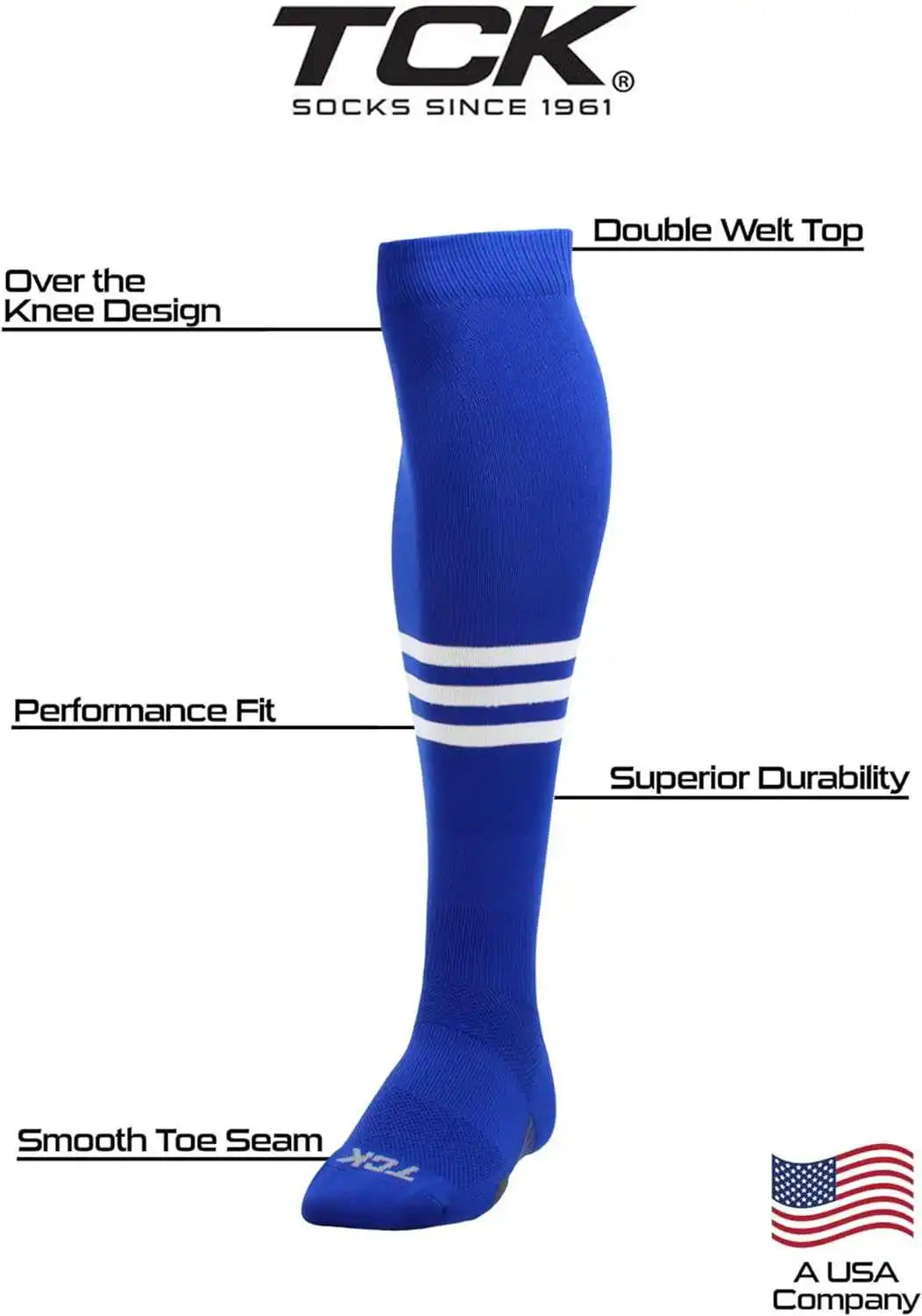 Tck Dugout Striped Over the Knee Baseball Socks - Royal White
