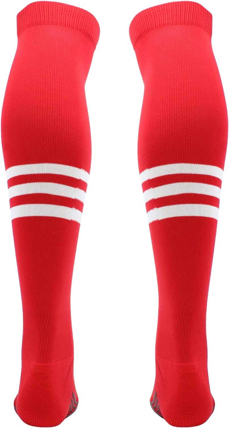 Tck Dugout Striped Over the Knee Baseball Socks - Scarlet White