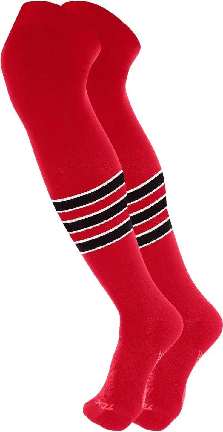 Tck Dugout Striped Over the Knee Baseball Socks - Scarlet White Black
