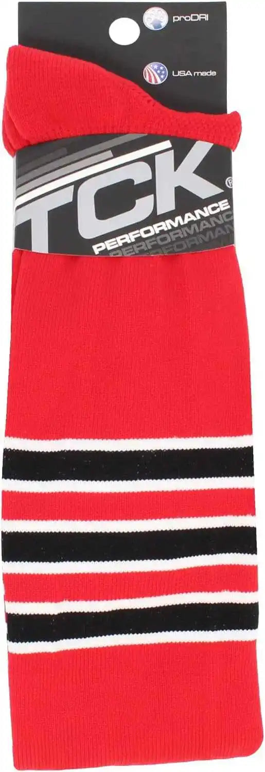 Tck Dugout Striped Over the Knee Baseball Socks Scarlet White Black