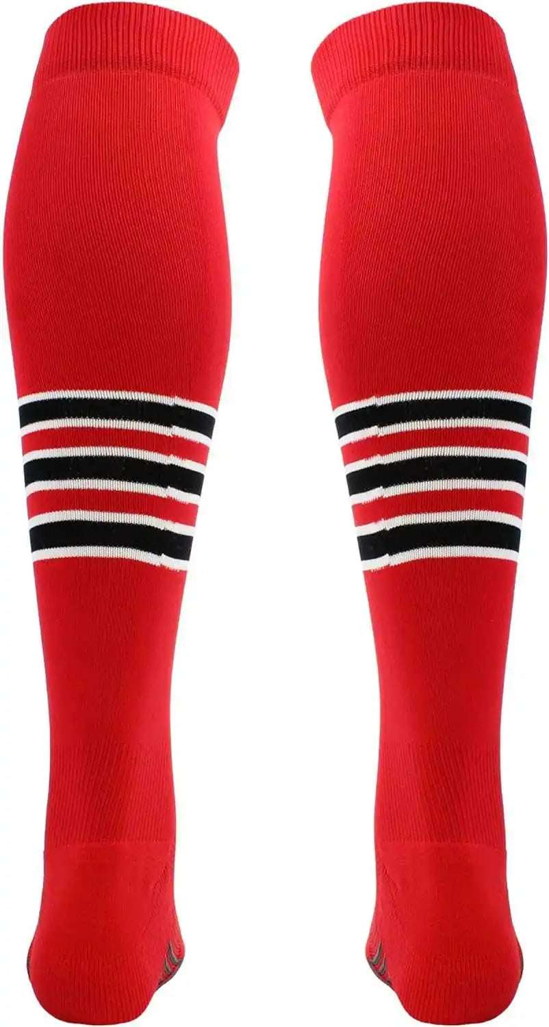 Tck Dugout Striped Over the Knee Baseball Socks - Scarlet White Black