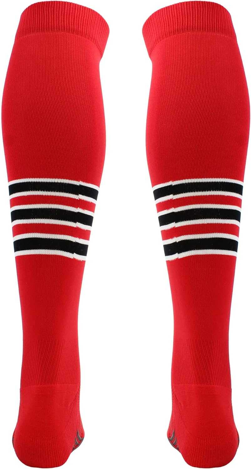Tck Dugout Striped Over the Knee Baseball Socks - Scarlet White Black