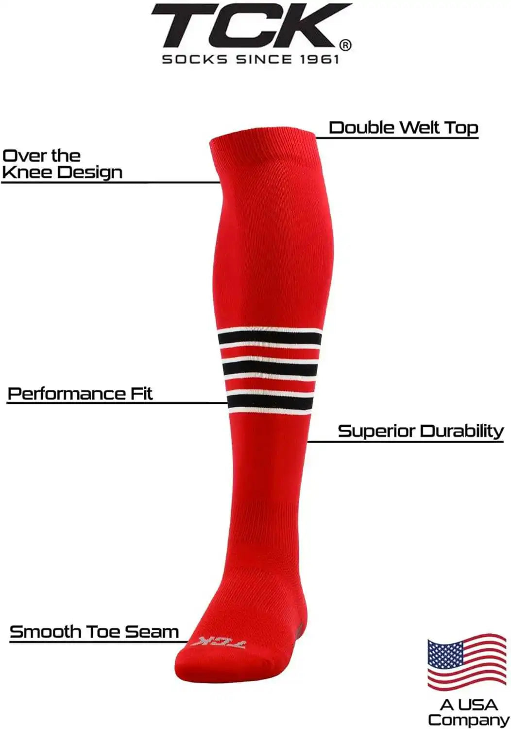 Tck Dugout Striped Over the Knee Baseball Socks Scarlet White Black