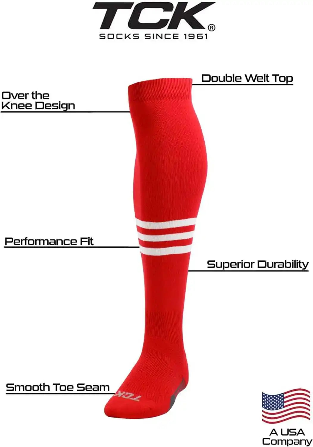 Tck Dugout Striped Over the Knee Baseball Socks - Scarlet White