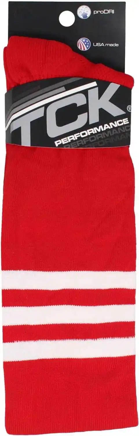 Tck Dugout Striped Over the Knee Baseball Socks - Scarlet White