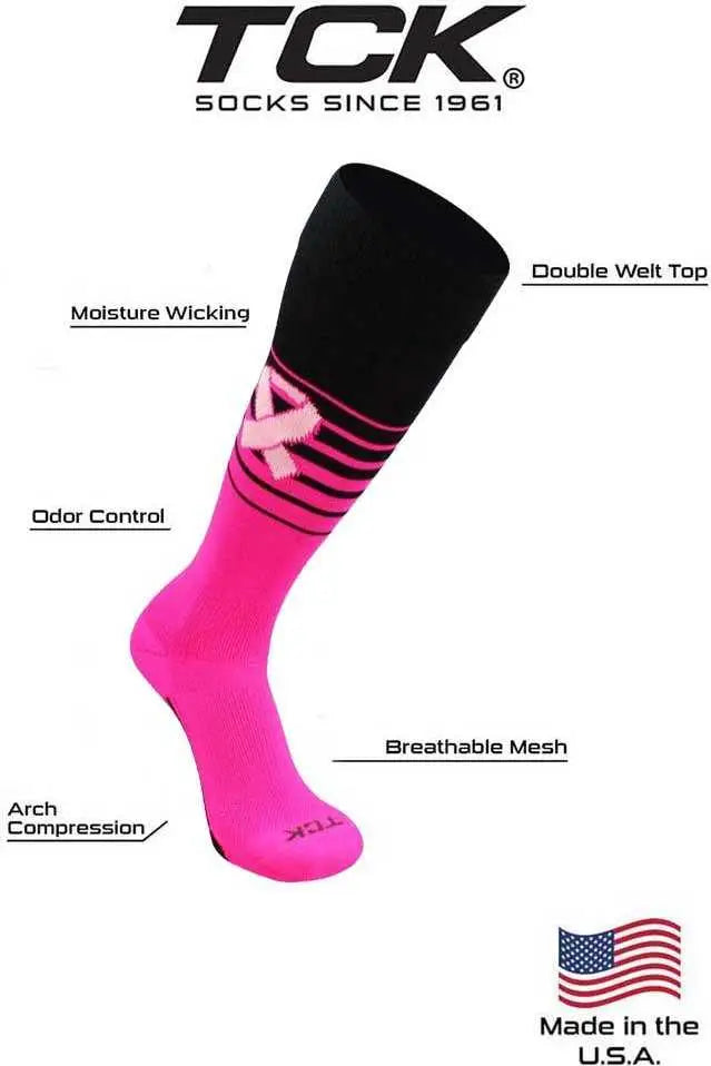 Tck Elite Breaker Aware Breast Cancer Awareness Knee High Socks - Black Hot Pink