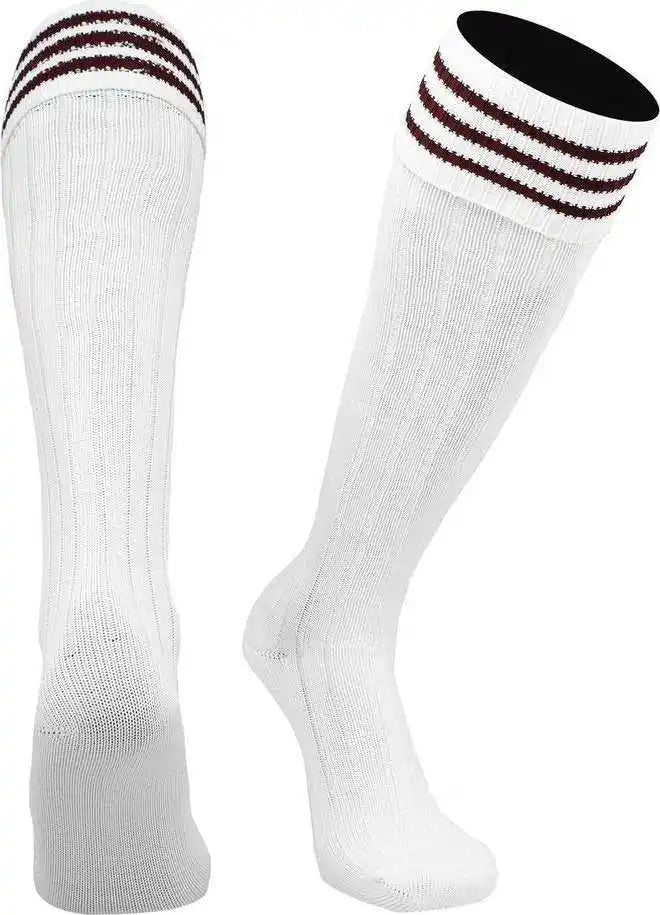 Tck Euro 3 Stripe Soccer Socks White Maroon