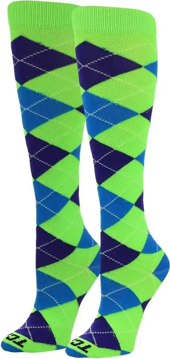 Tck Krazisox Argyle Knee High Socks - Green Purple
