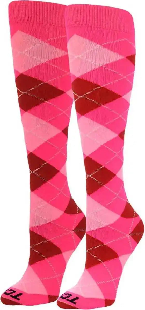 Tck Krazisox Argyle Knee High Socks - Hot Pink Scarlet