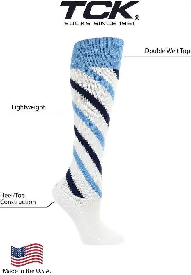 Tck Krazisox Candy Stripe Knee High Socks - Columbia Blue Navy White
