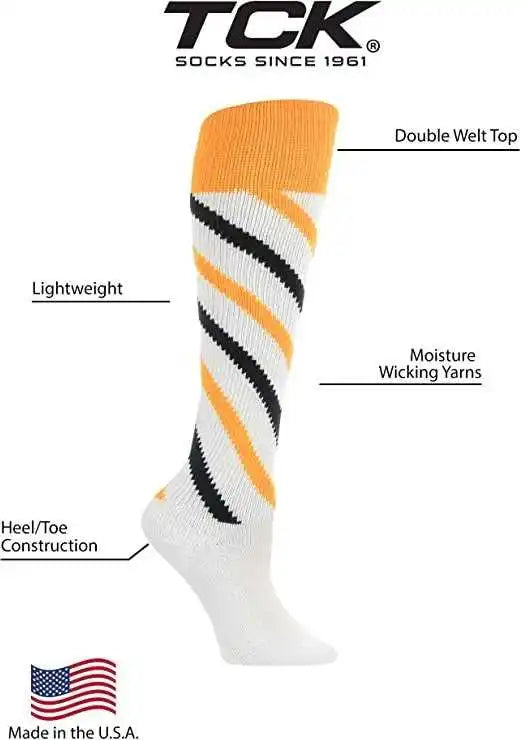 Tck Krazisox Candy Stripe Knee High Socks - Gold Black White